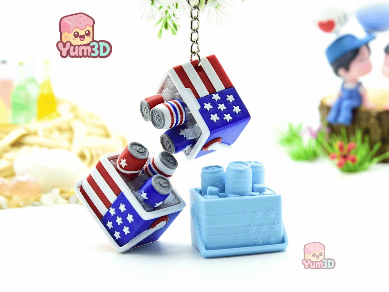 👌 Yum3D American Flag Soda Cooler Fidget Clicker Keychain - Cute